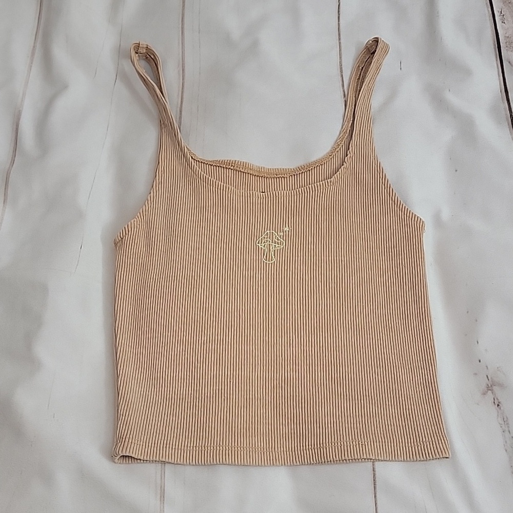 Desert Dreamer Ribbed Mushroom Cropped Tank Top size Medium